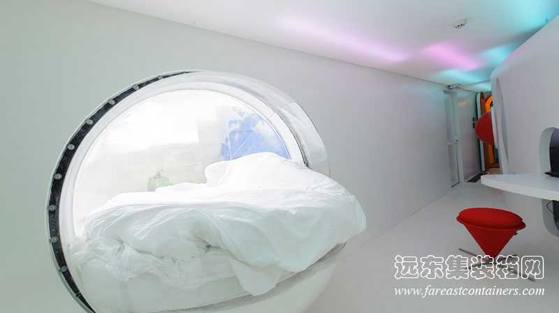 HUB 01 集裝箱學(xué)生宿舍I-Techno unit的側壁圓形空間,集裝箱房屋,集裝箱建筑,集裝箱住宅