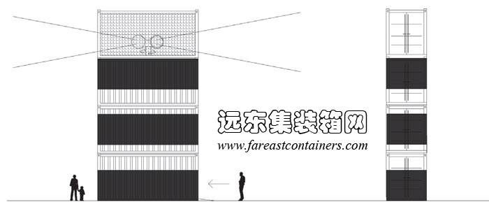 集裝箱建筑:巴黎集裝箱移動(dòng)燈塔立面圖