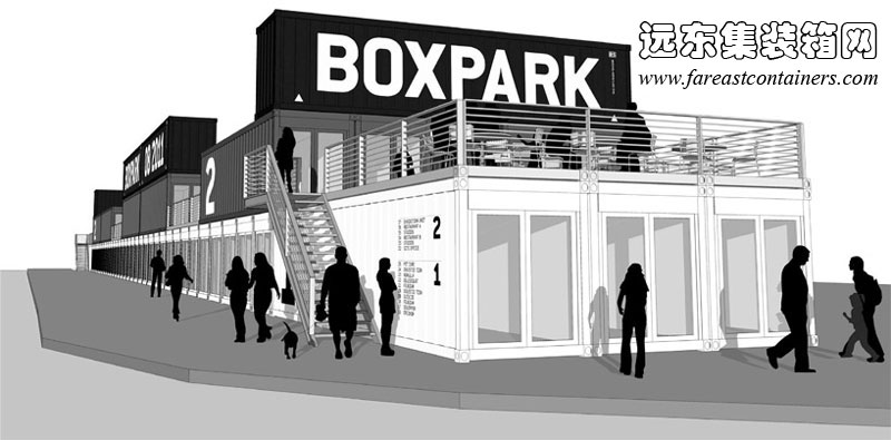 BOXPARK shoreditch 盒子公園集裝箱購物中心的外觀(guān)效果圖