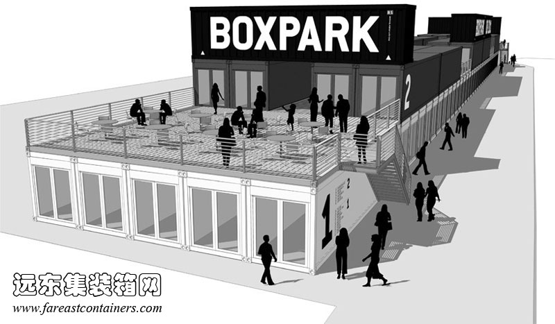 BOXPARK shoreditch 盒子公園集裝箱購物中心的外觀(guān)效果圖